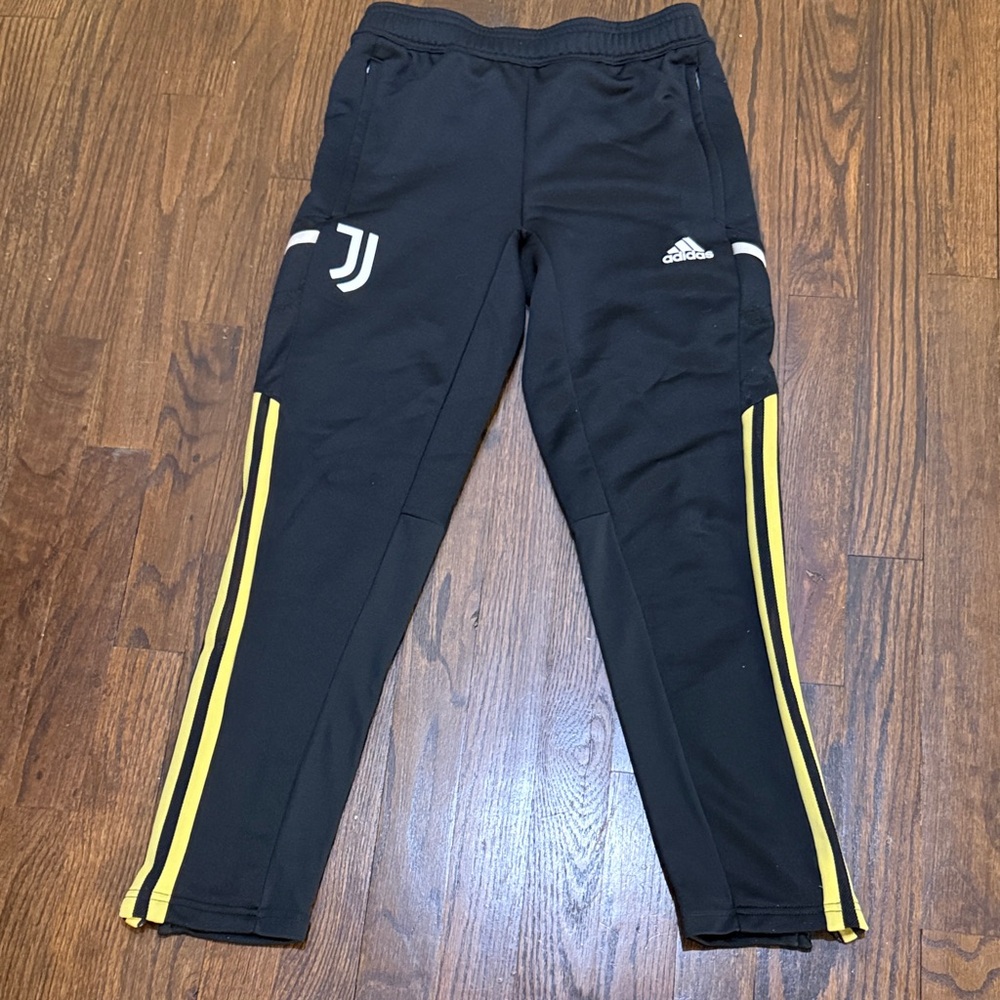 Adidas Kids Black Joggers with Yellow Stripes